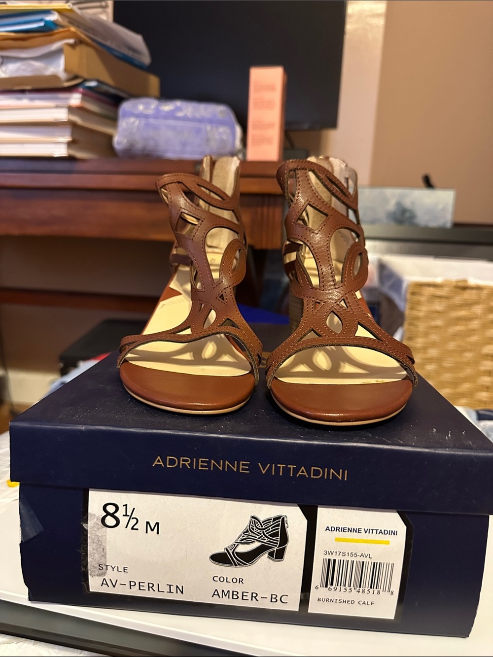 Adrienne Vittadini Amber Brown Cutout Strappy Heels